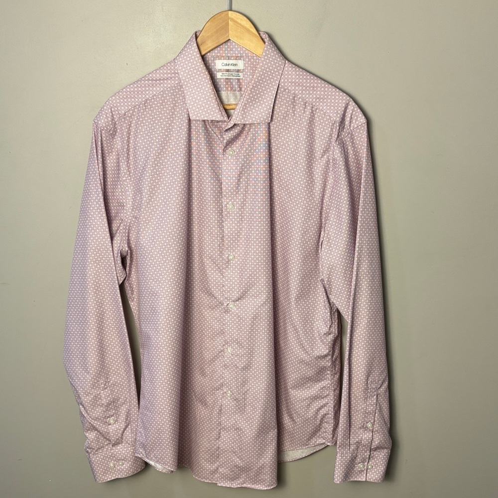 Calvin Klein Slim Fit Non Iron Light Pink and White Button Down Shirt Men's XXL